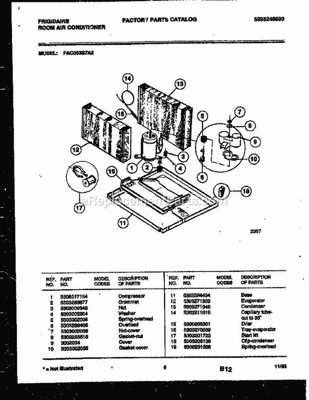 Frigidaire FAC063S7A2 Room Air Conditioner System Parts Diagram