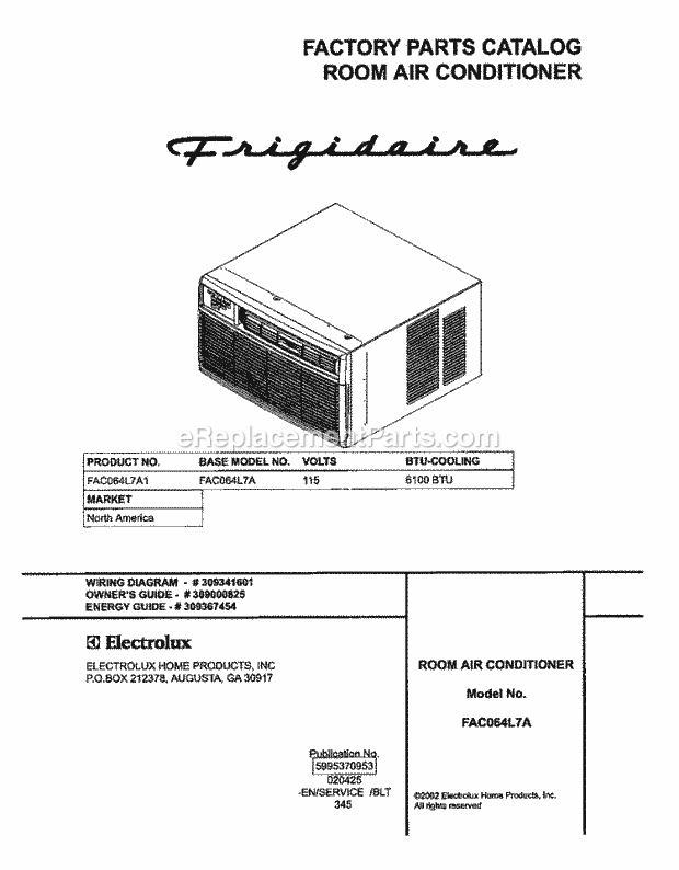Frigidaire FAC064L7A1 Air Conditioner Page E Diagram