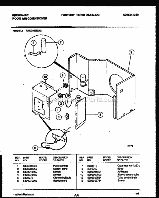 Frigidaire FAC083S7A2 Air Conditioner Electrical Parts Diagram
