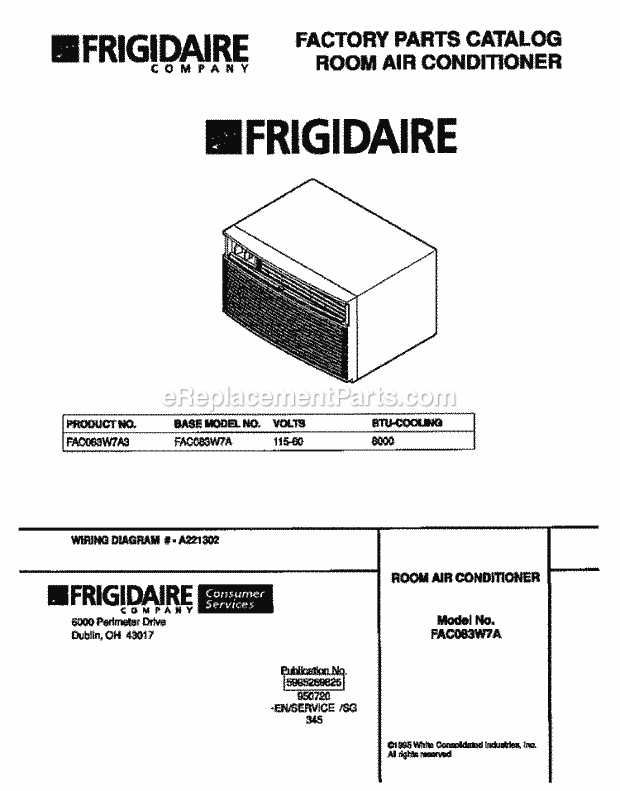 Frigidaire FAC083W7A3 Air Conditioner Page E Diagram