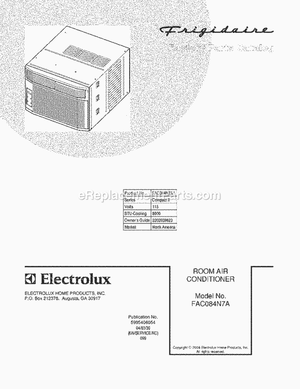 Frigidaire FAC084N7A1 Air Conditioner Page C Diagram