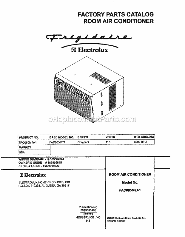 Frigidaire FAC085M7A1 Air Conditioner Page E Diagram