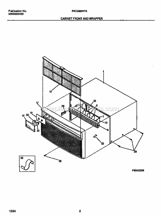 Frigidaire FAC086W7A1 Air Conditioner Cabinet Front & Wrapper Diagram