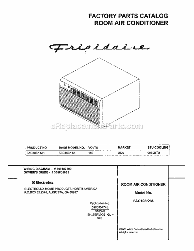 Frigidaire FAC103K1A1 Air Conditioner Page C Diagram