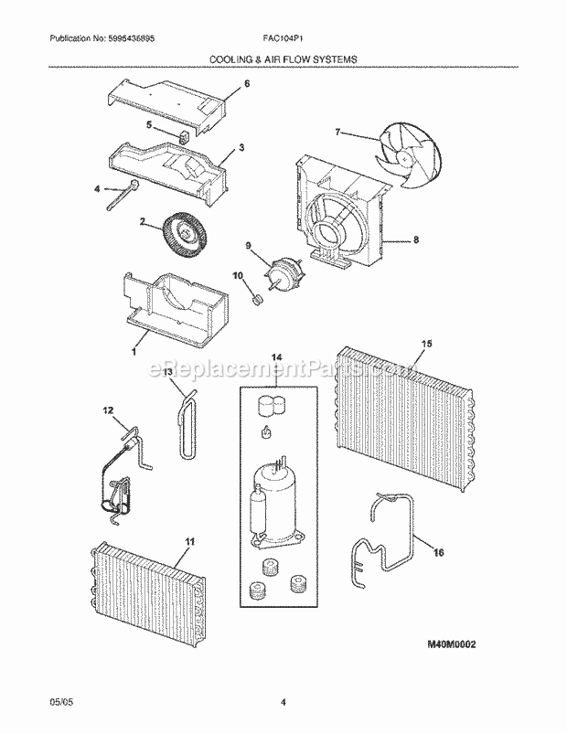 Frigidaire FAC104P1A4 Air Conditioner Cooling & Air Flow Systems Diagram