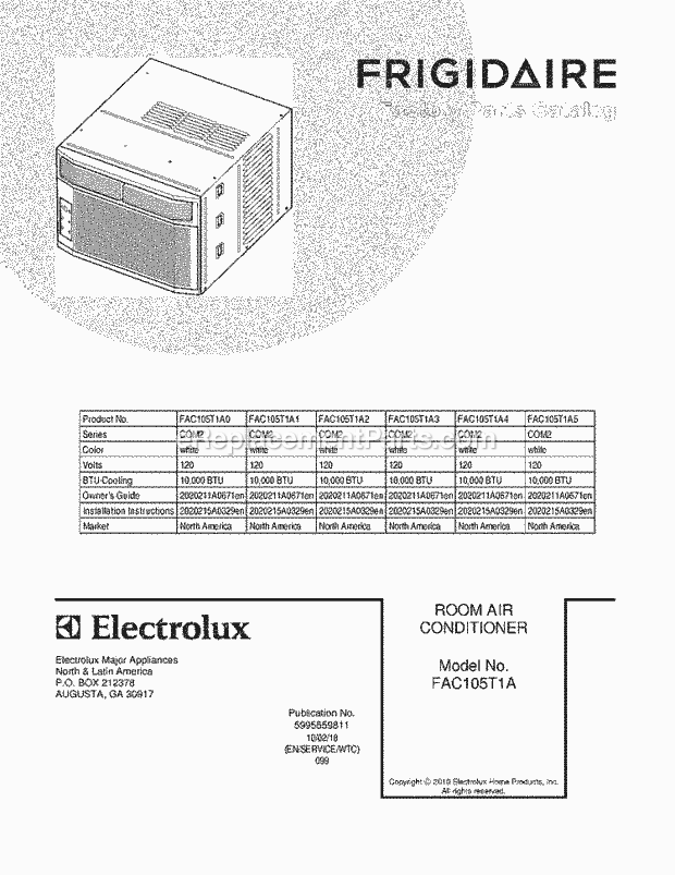 Frigidaire FAC105T1A2 Air Conditioner Page B Diagram