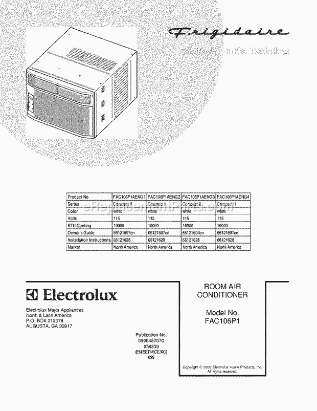 Frigidaire FAC106P1AENG1 Air Conditioner Page B Diagram