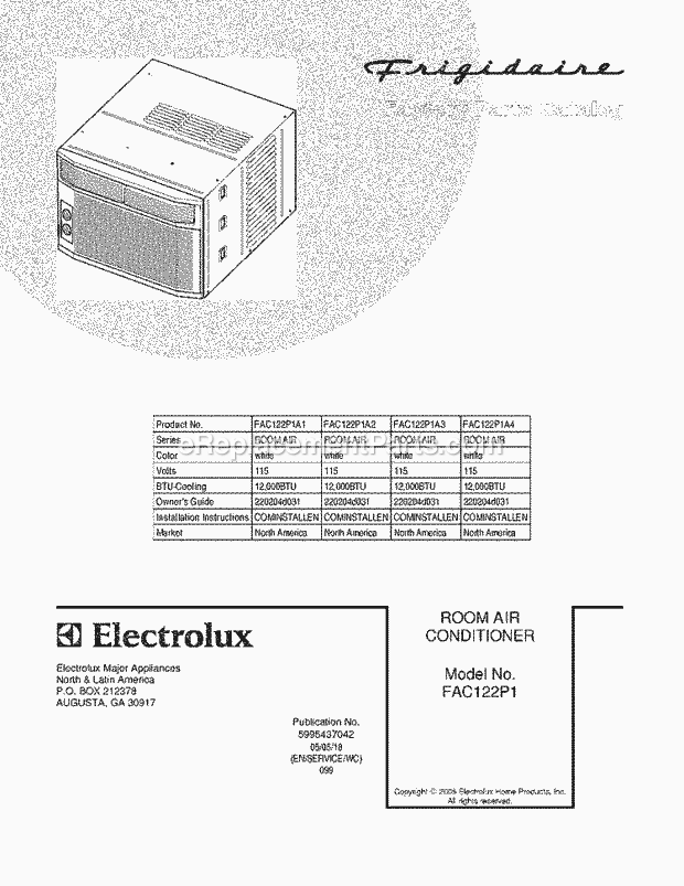 Frigidaire FAC122P1A1 Air Conditioner Page C Diagram