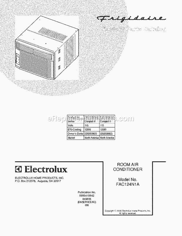 Frigidaire FAC124N1A3 Air Conditioner Page C Diagram