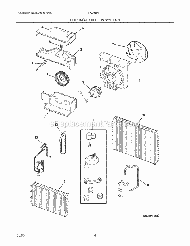 Frigidaire FAC124P1A1 Air Conditioner Cooling & Air Flow Systems Diagram