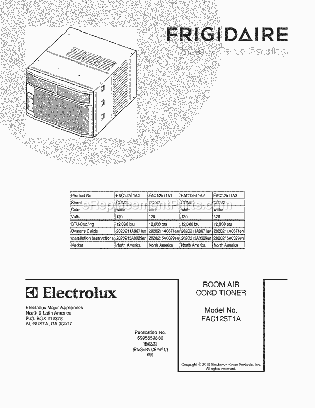 Frigidaire FAC125T1A3 Air Conditioner Page B Diagram