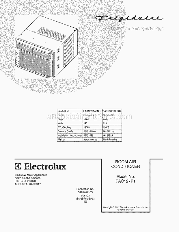 Frigidaire FAC127P1AENG2 Air Conditioner Page B Diagram