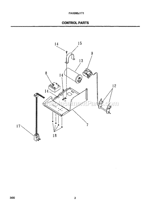 Frigidaire FAH086J1T1 Frg/Room Air Conditioner Control Parts Diagram