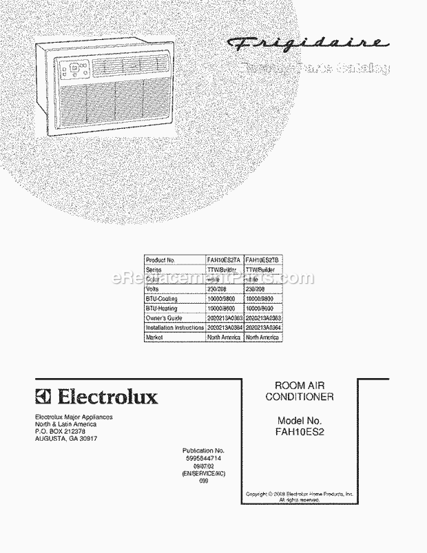 Frigidaire FAH10ES2TA Air Conditioner Page B Diagram