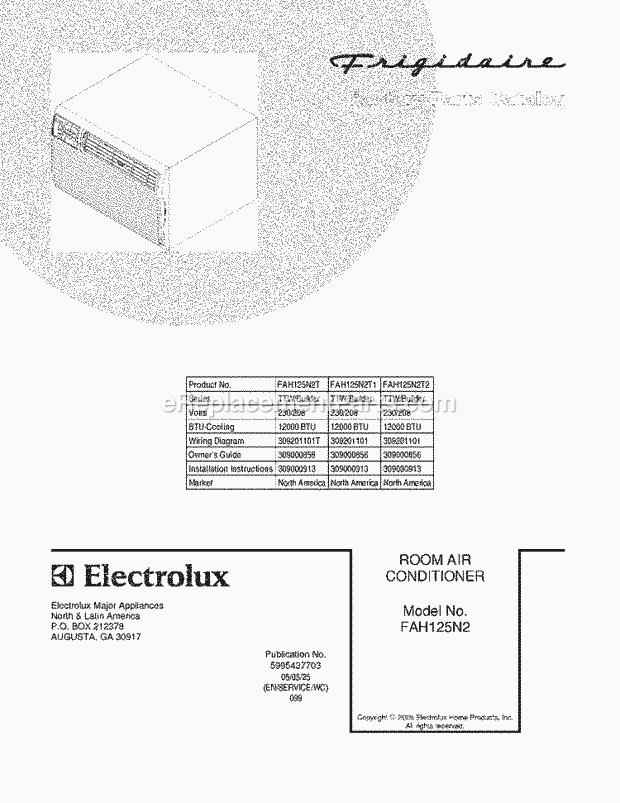 Frigidaire FAH125N2T2 Air Conditioner Page B Diagram