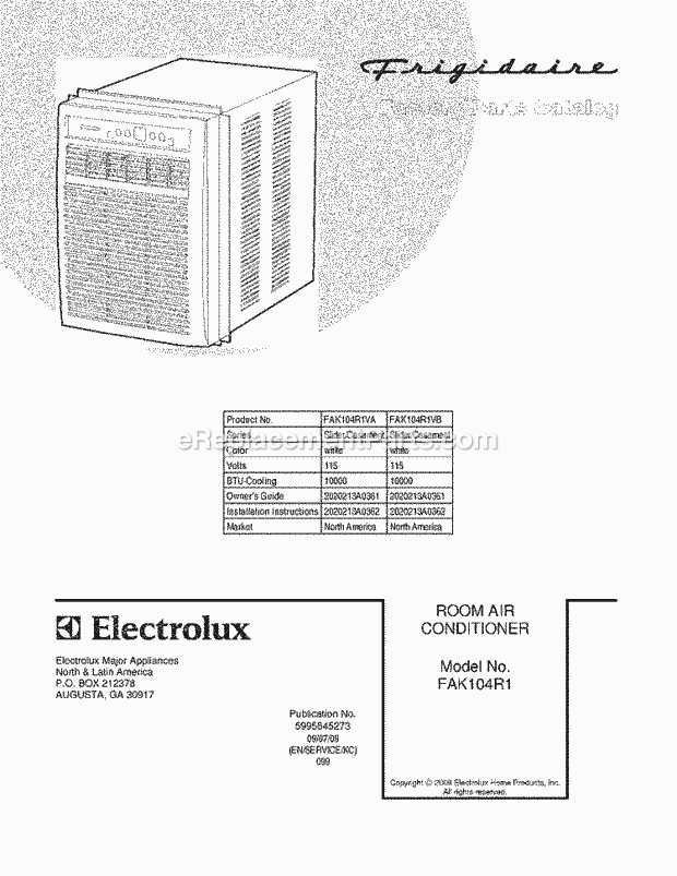 Frigidaire FAK104R1VA Air Conditioner Page B Diagram