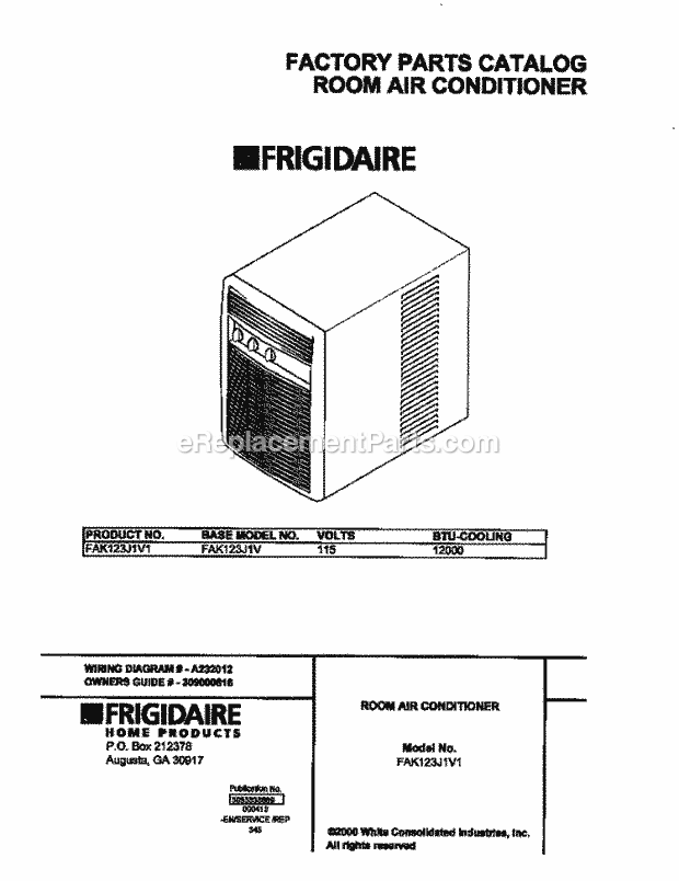 Frigidaire FAK123J1V1 Air Conditioner Page E Diagram