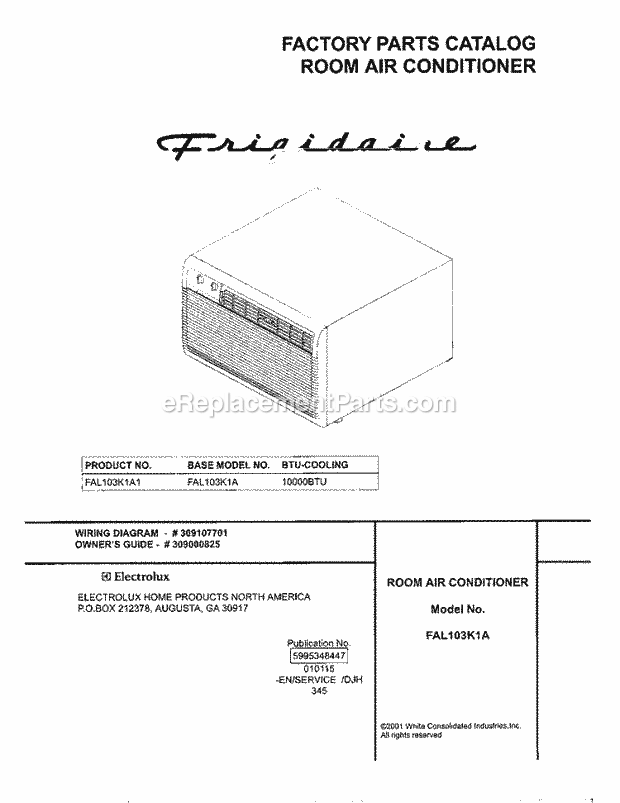 Frigidaire FAL103K1A1 Air Conditioner Page C Diagram