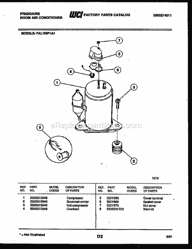 Frigidaire FAL106P1A1 Room Air Conditioner Compressor Parts Diagram