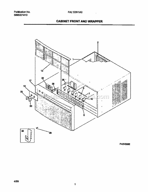 Frigidaire FAL123H1A2 Frigidaire/Room Air Conditioner Cabinet Front / Wrapper Diagram