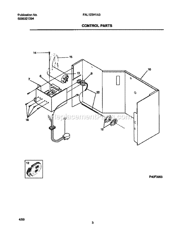 Frigidaire FAL123H1A3 Frigidaire/Room Air Conditioner Control Parts Diagram