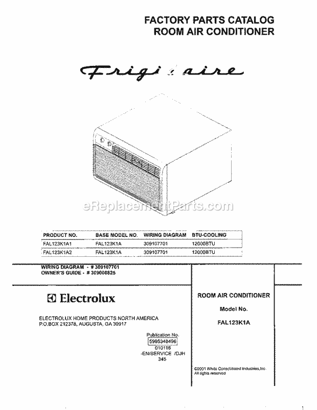 Frigidaire FAL123K1A2 Air Conditioner Page C Diagram