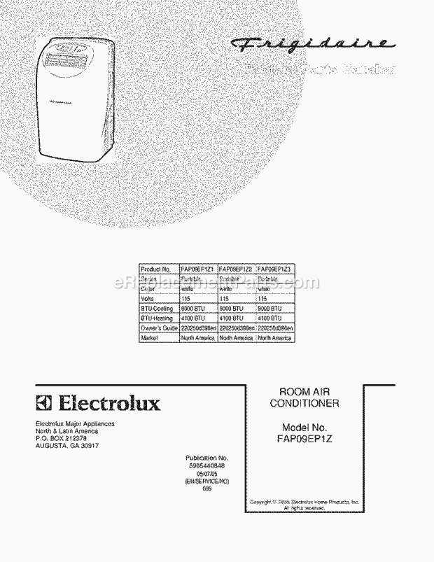 Frigidaire FAP09EP1Z1 Air Conditioner Page B Diagram