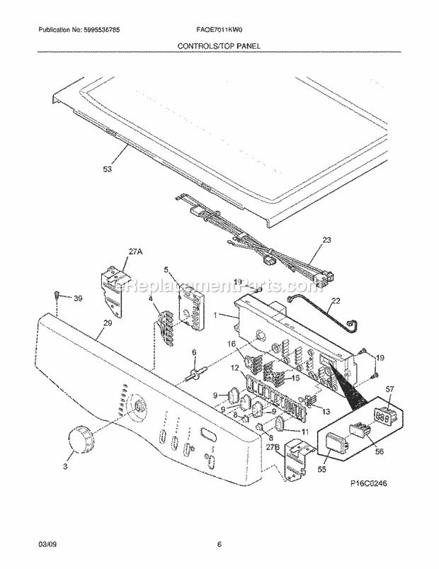 Frigidaire FAQE7011KW0 Dryer Controls/Top Panel Diagram