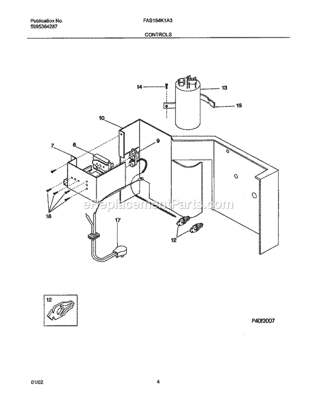 Frigidaire FAS154K1A3 Air Conditioner Controls Diagram