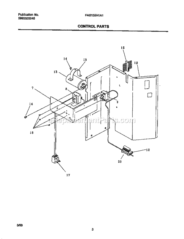 Frigidaire FAS155H1A1 Air Conditioner Control Parts Diagram