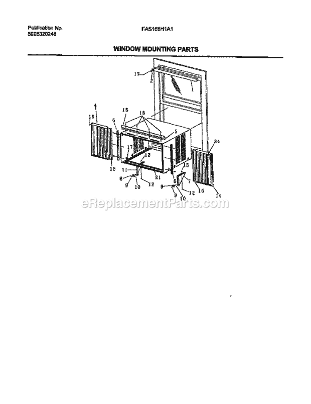 Frigidaire FAS182H2A1 Air Conditioner Window Mounting Parts Diagram
