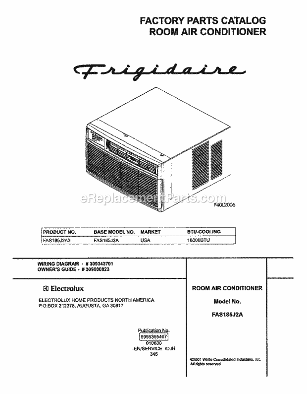 Frigidaire FAS185J2A3 Room Air Conditioner Page D Diagram