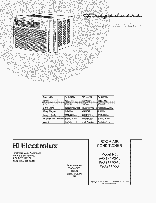 Frigidaire FAS185P2A1 Air Conditioner Page C Diagram