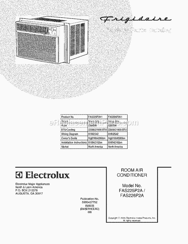 Frigidaire FAS225P2A1 Air Conditioner Page C Diagram