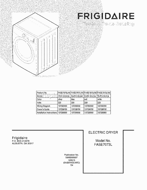 Frigidaire FASE7073LW0 Dryer Page D Diagram