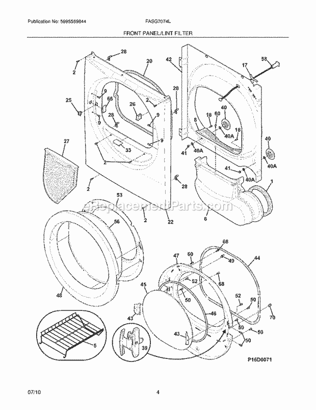 Frigidaire FASG7074LA0 Dryer Front Panel/Lint Filter Diagram