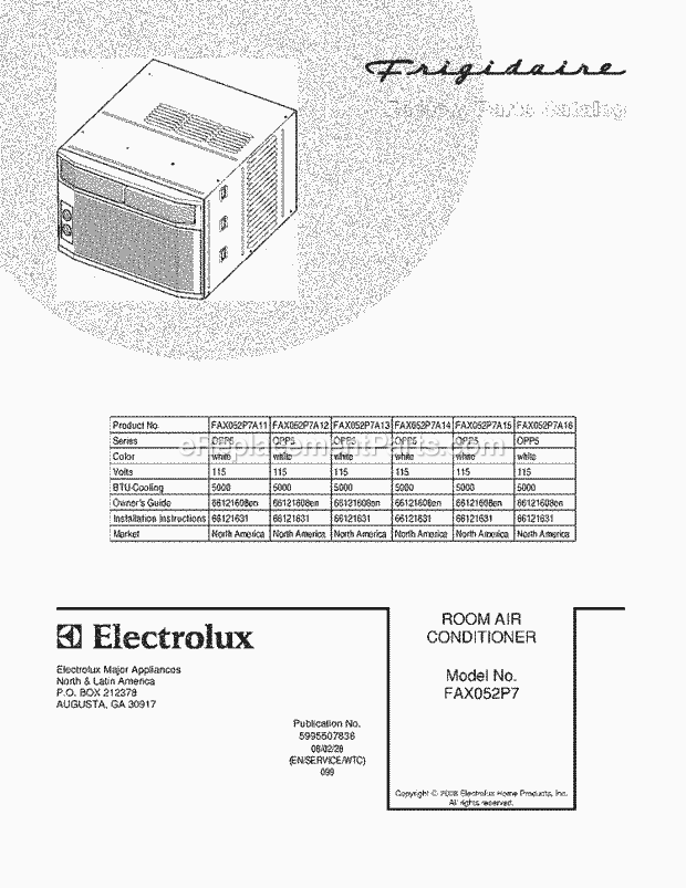 Frigidaire FAX052P7A2 Room A/C Page B Diagram
