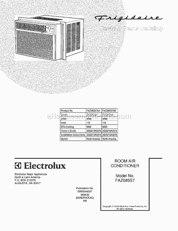 Frigidaire FAZ085S7AB Air Conditioner Page B Diagram