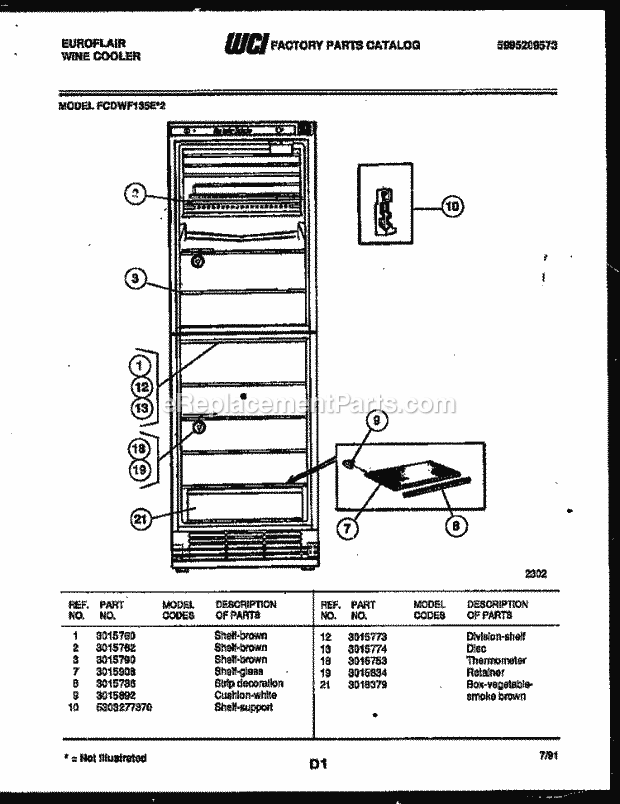 Frigidaire FCDWF135E2 Top Freezer Wine Cooler Shelves and Supports Diagram