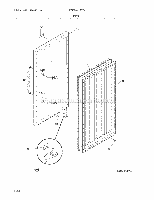 Frigidaire FCFS201LFW0 Commercial Freezer Door Diagram