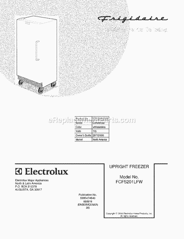 Frigidaire FCFS201LFW2 Commercial Freezer Page B Diagram