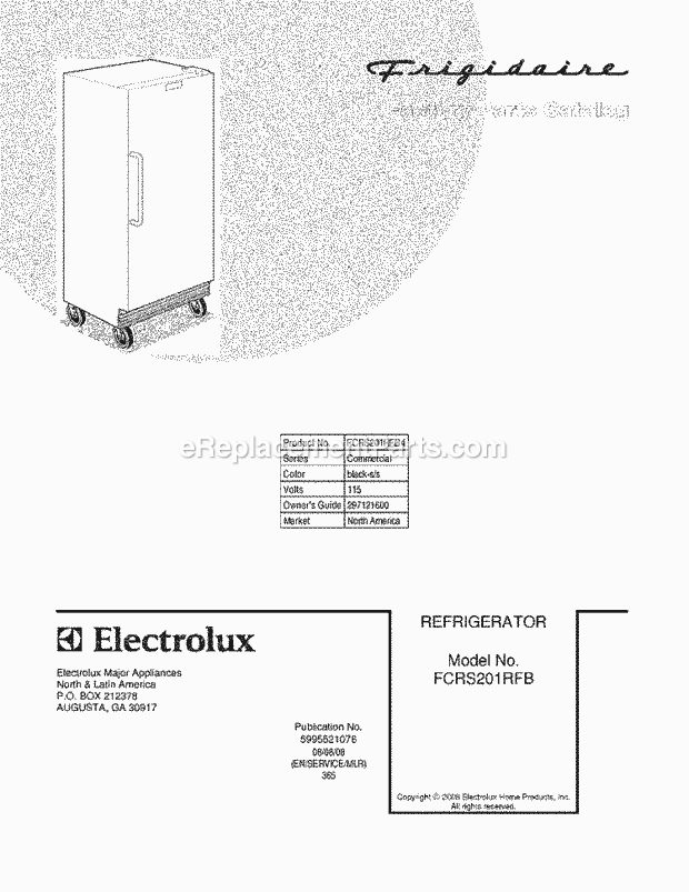 Frigidaire FCRS201RFB4 Refrigerator Page B Diagram