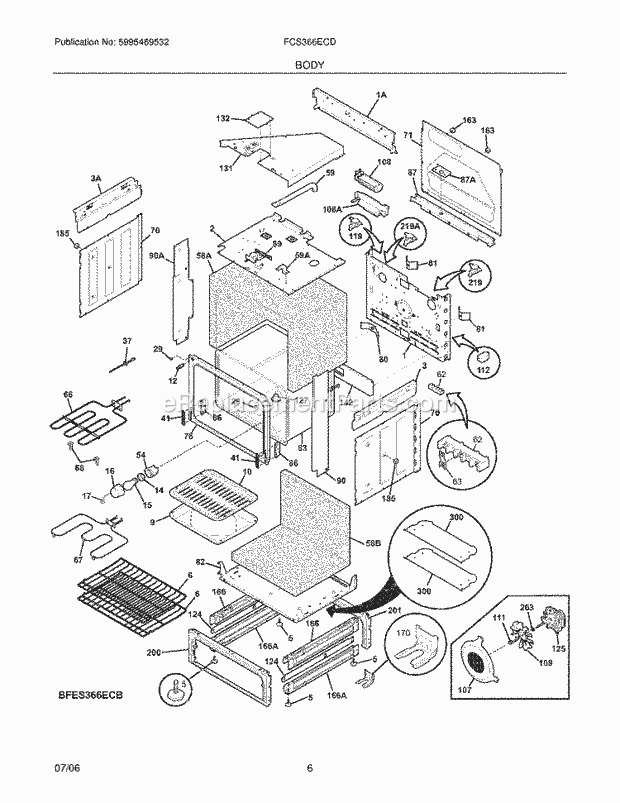 Frigidaire FCS366ECD Slide-In, Electric Gas Combo Dual Fuel Range Body Diagram