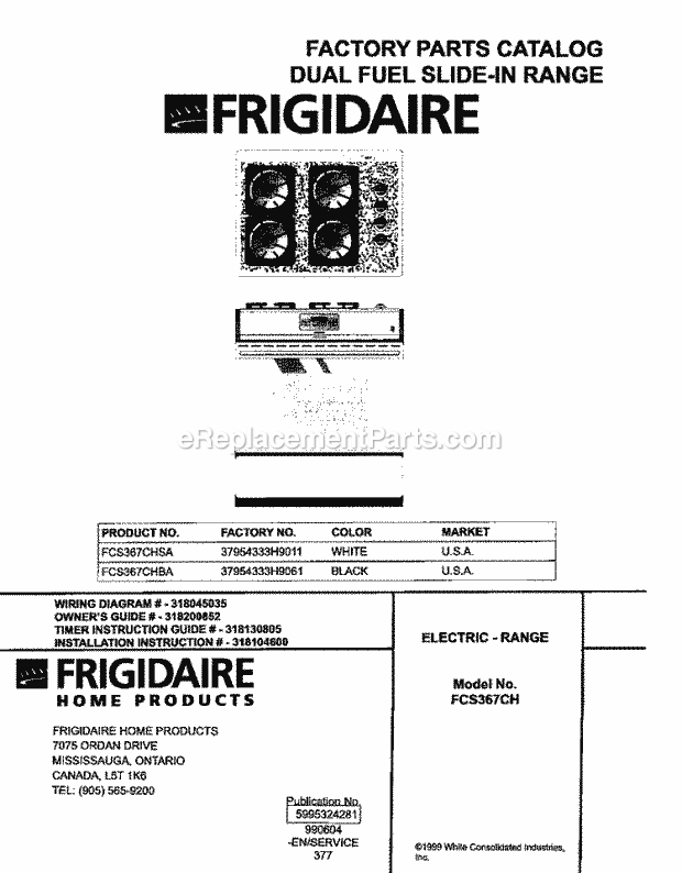Frigidaire FCS367CHBA Frg/Electric Range Page D Diagram