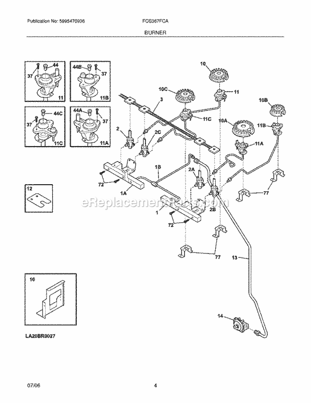 Frigidaire FCS367FCA Slide-In, Electric Gas Combo Dual Fuel Range Burner Diagram