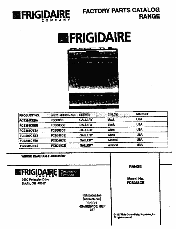 Frigidaire FCS388CEBB Slide-In, Electric Gas Combo Frigidaire Gas Range Page D Diagram
