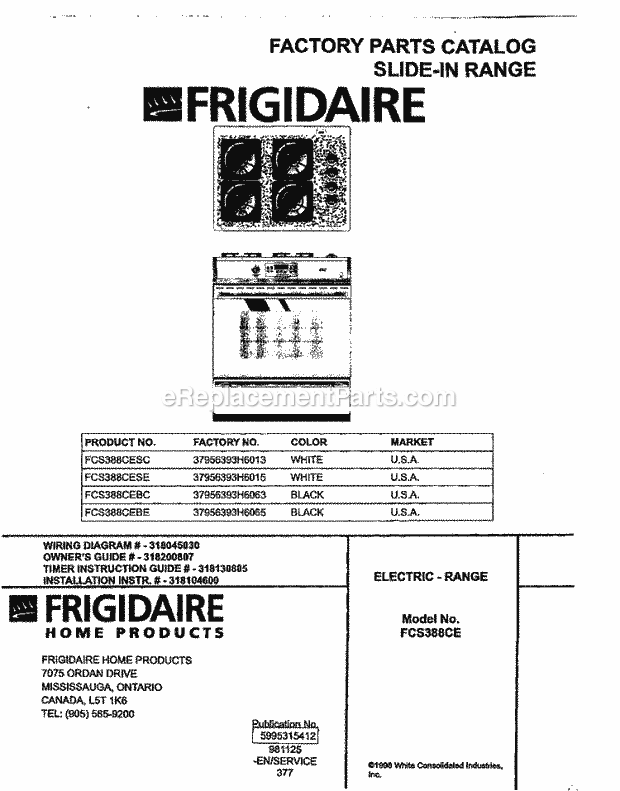 Frigidaire FCS388CESE Slide-In, Electric Range Page D Diagram
