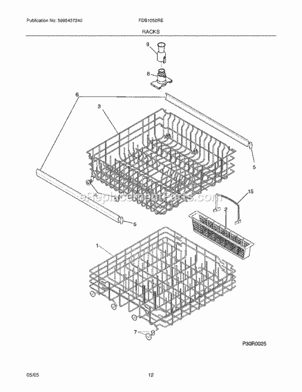 Frigidaire FDB1050REQ0 Dishwasher Racks Diagram