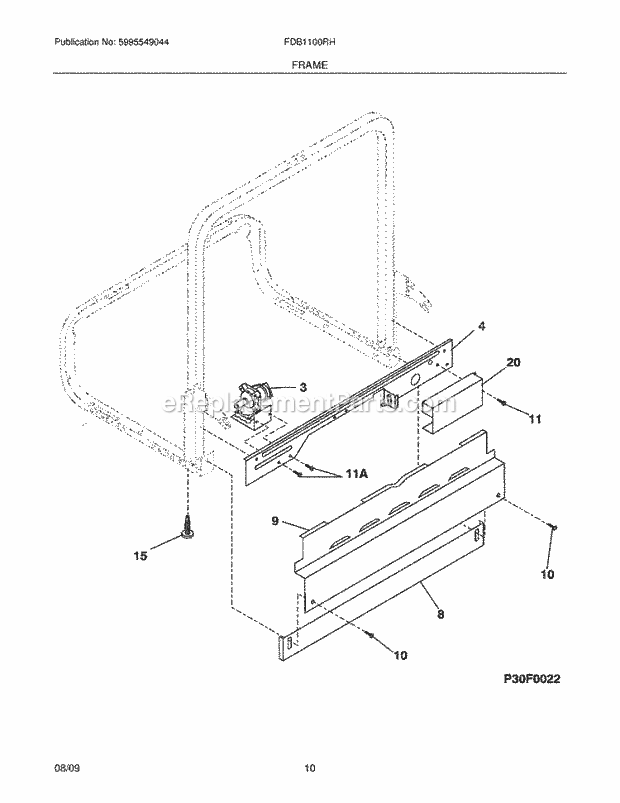 Frigidaire FDB1100RHB2 Dishwasher Frame Diagram