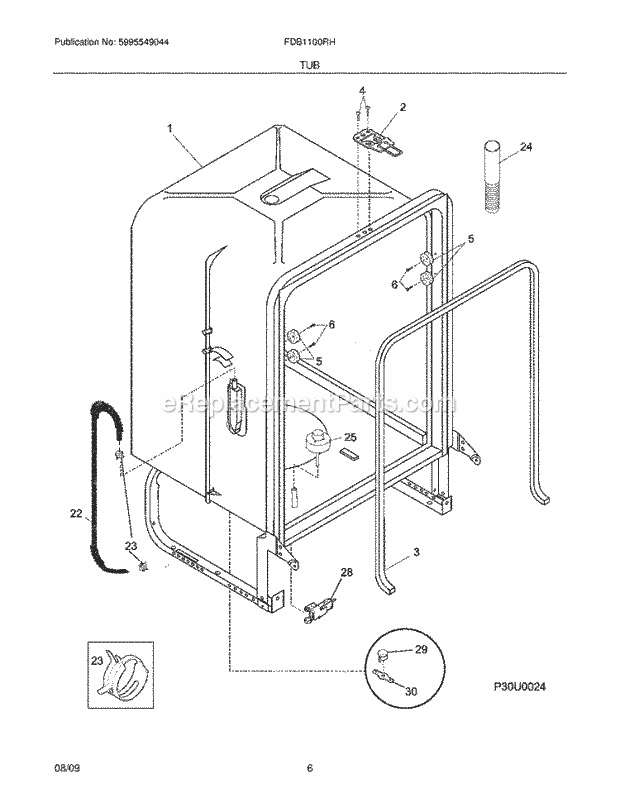 Frigidaire FDB1100RHB2 Dishwasher Tub Diagram